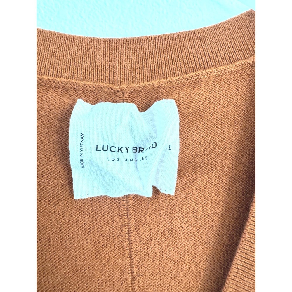 Lucky Brand Women's Cloud Soft Relaxed V-Neck Cardigan Sweater - Burnt Orange - Picture 3 of 4